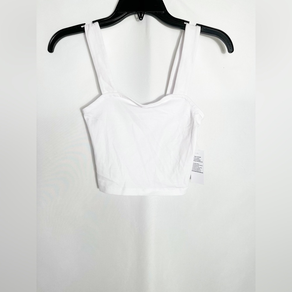 NWT BP. Square Neck Organic Cotton Blend Crop Tank in White - Picture 2 of 4